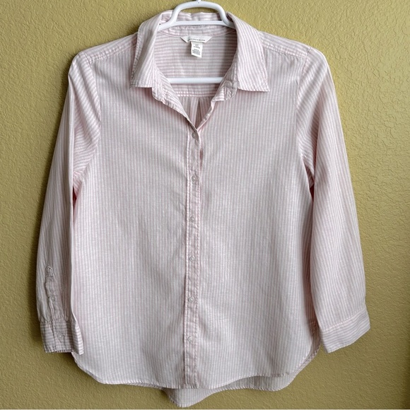 H&M Linen/Cotton Striped Long Sleeve Button Down Shirt - Picture 1 of 7